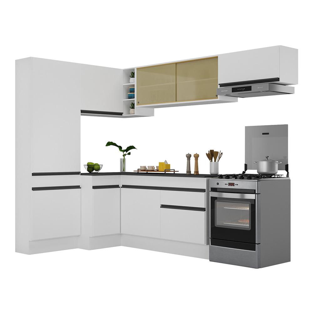 Armário de Cozinha Completa de Canto com Rodapé Veneza Multimóveis MP2087.964 Branco/Preto