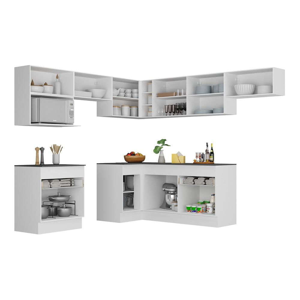 Armário de Cozinha Completa de Canto com Rodapé Veneza Multimóveis MP2106.964 Branco/Preto