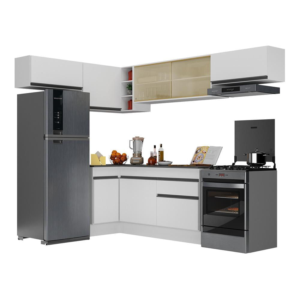 Armário de Cozinha Completa de Canto com Rodapé Veneza Multimóveis MP2095.964 Branco/Preto