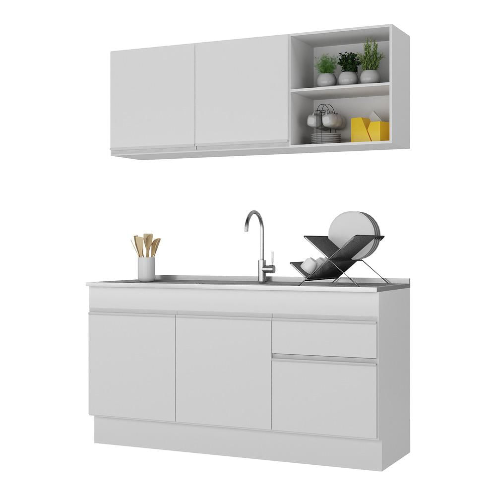 Armário de Cozinha Compacta com Rodapé Veneza Multimóveis MP2114.891 Branco