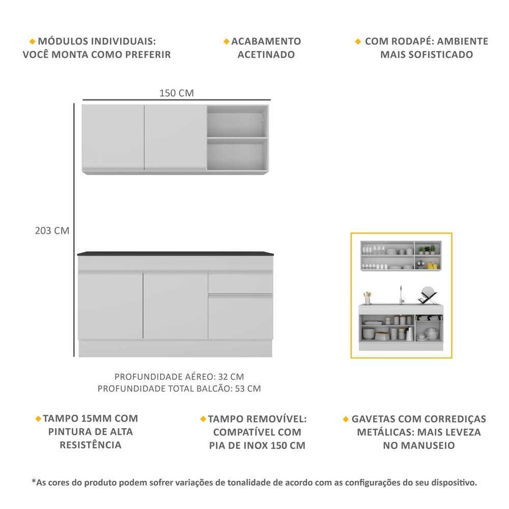 Armário de Cozinha Compacta com Rodapé Veneza Multimóveis MP2114.891 Branco