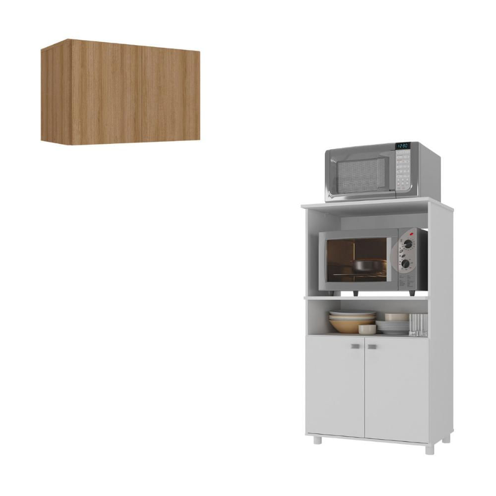 Kit Armário de Cozinha 2 Portas com Balcão Multiuso Multimóveis MP2236 Branco/Rustic