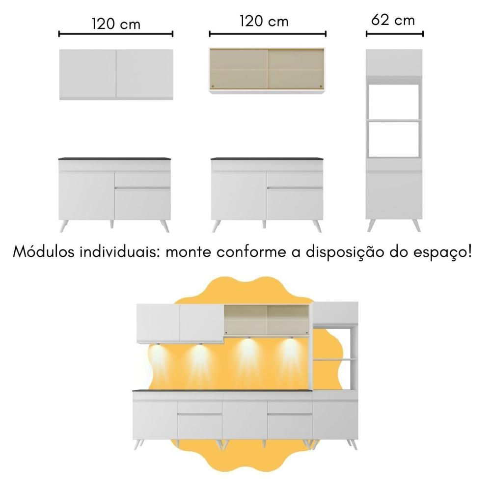 Armário de Cozinha Completa com Bancada Americana Veneza Multimóveis MP2199 Branco