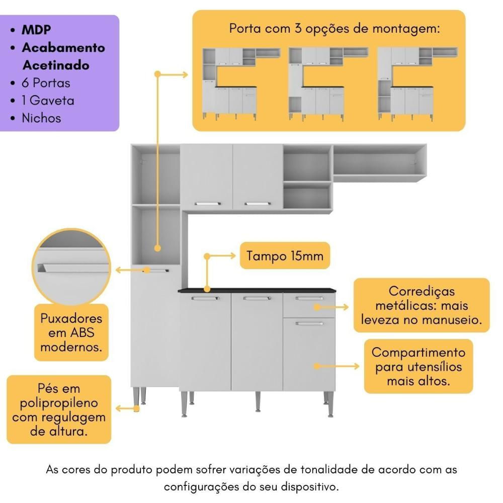 Armário de Cozinha Compacta Smart Multimóveis MP2183 Branco