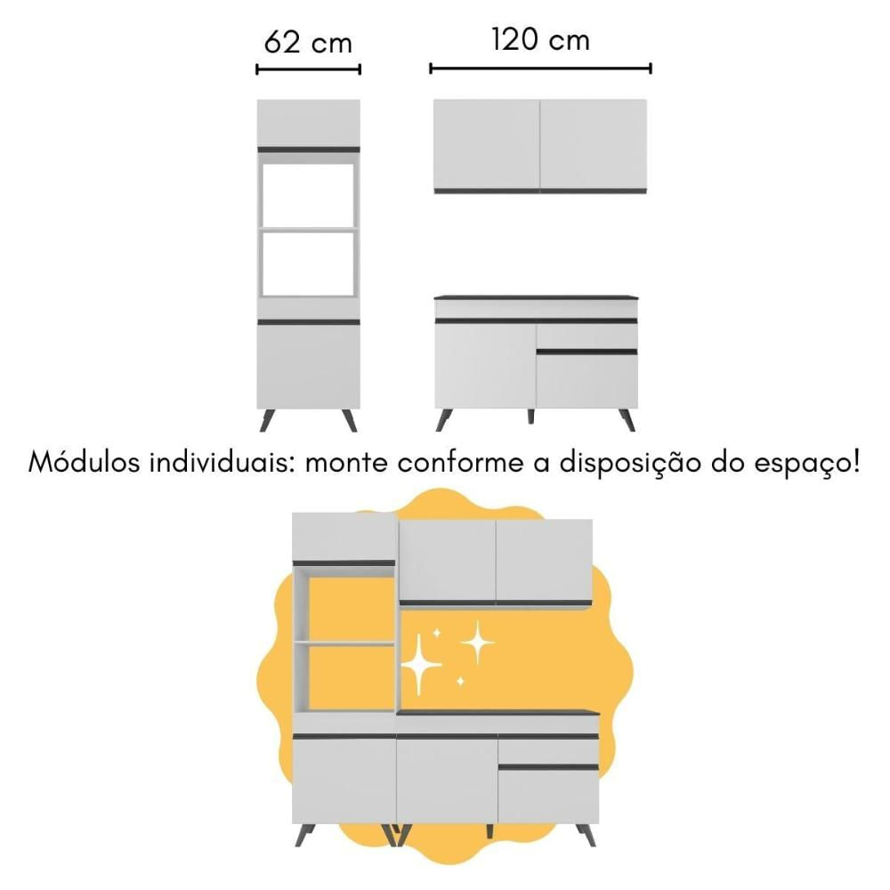 Cozinha Compacta com Bancada Americana/Mesa Veneza Multimóveis MP2211 BRANCO E PRETO