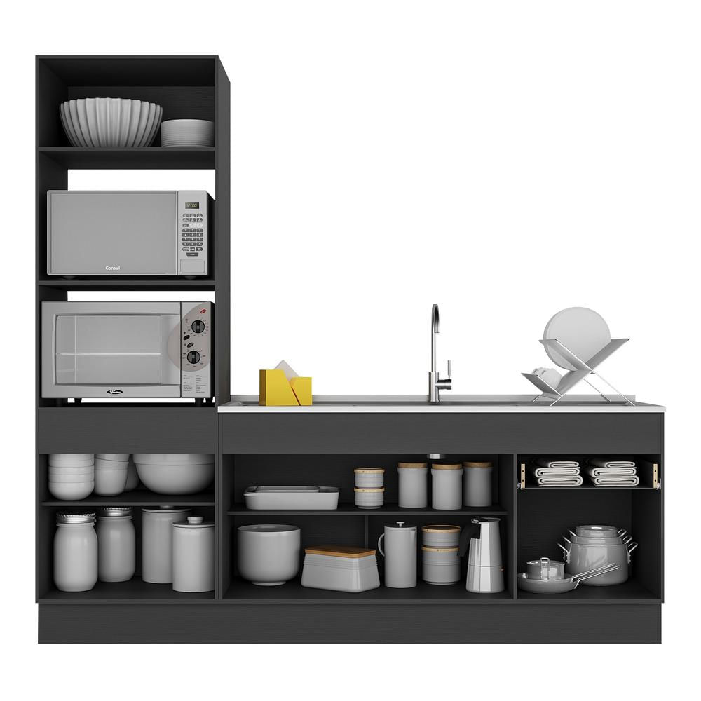 Armário de Cozinha Compacta 212cm com Rodapé Veneza Multimóveis V2113 Preto