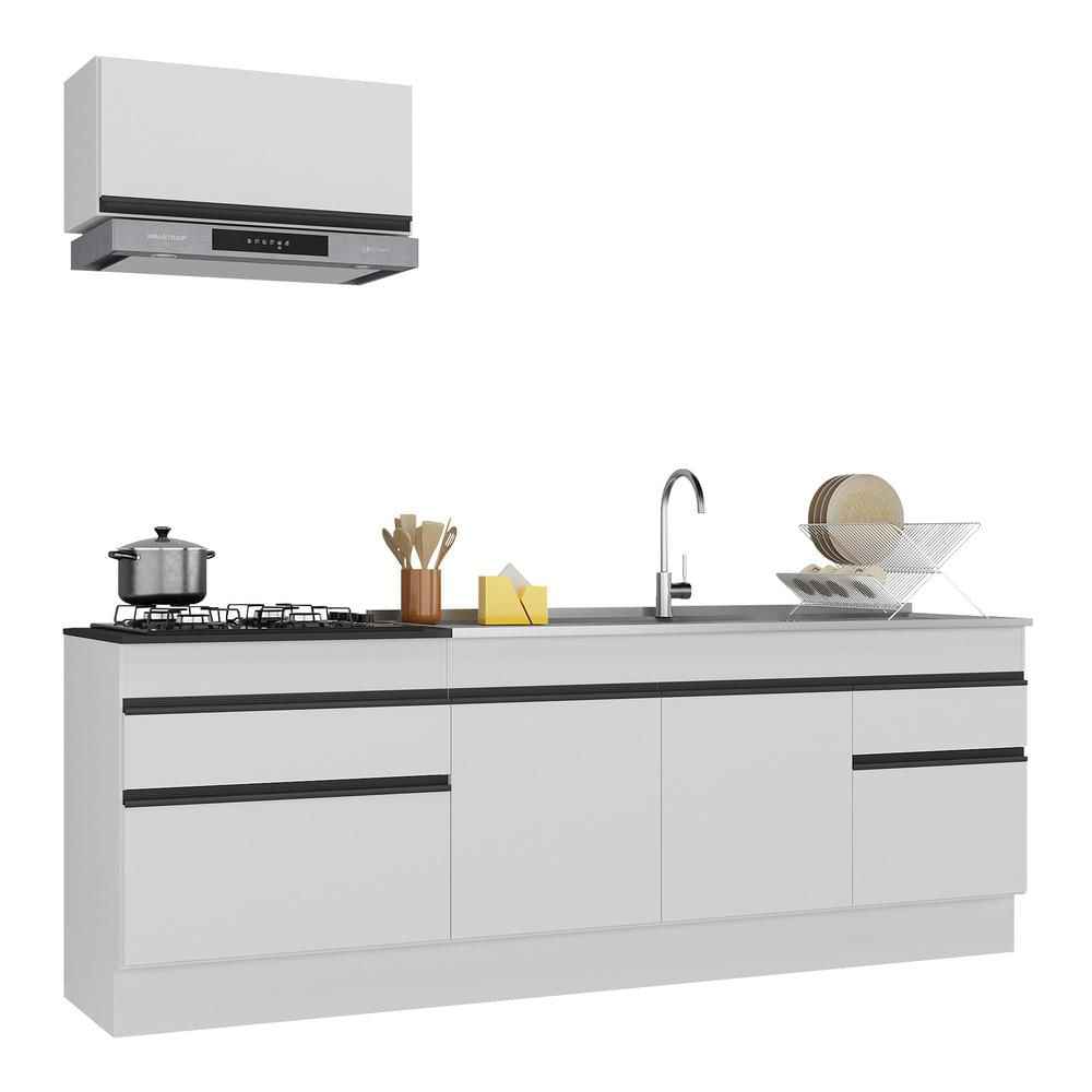 Armário de Cozinha Compacta 220cm com Rodapé Veneza Multimóveis V2109