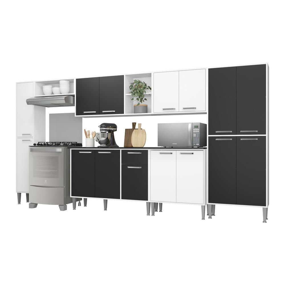 Armário de Cozinha Compacta Xangai Blues Multimóveis BRANCO E PRETO