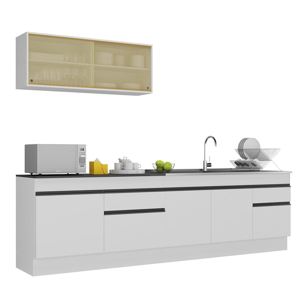 Armário de Cozinha Compacta 270cm com Rodapé Veneza Multimóveis V2112 BRANCO E PRETO