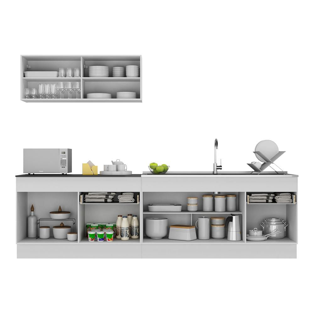 Armário de Cozinha Compacta 270cm com Rodapé Veneza Multimóveis V2112 BRANCO E PRETO