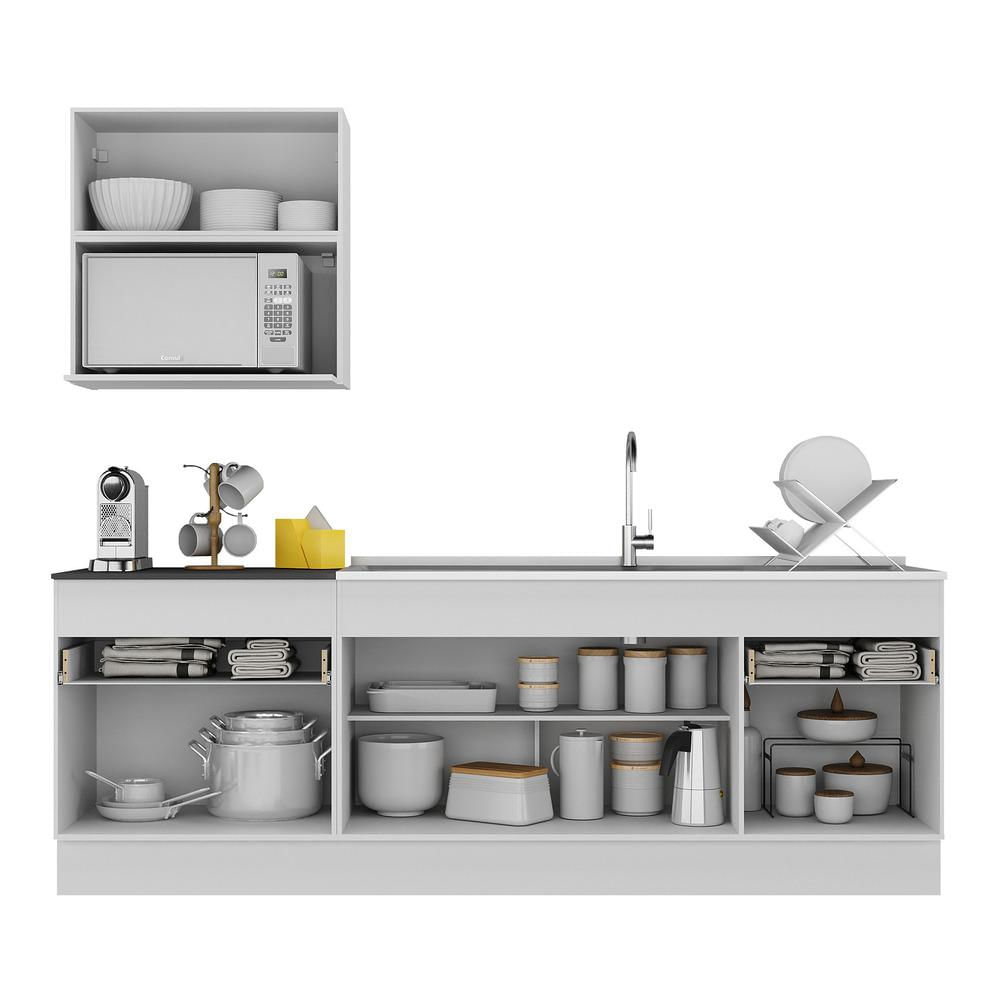 Armário de Cozinha Compacta 220cm com Rodapé Veneza Multimóveis V2110 BRANCO E PRETO