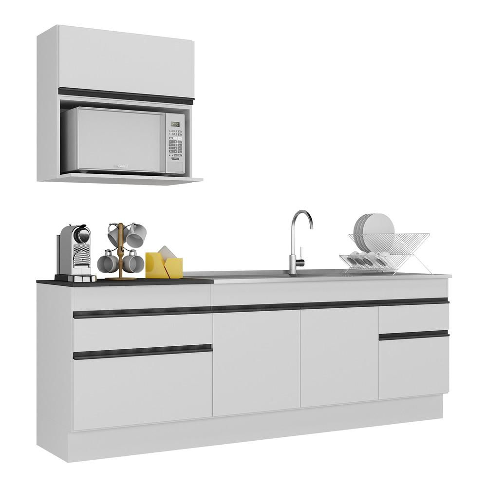 Armário de Cozinha Compacta 220cm com Rodapé Veneza Multimóveis V2110 BRANCO E PRETO