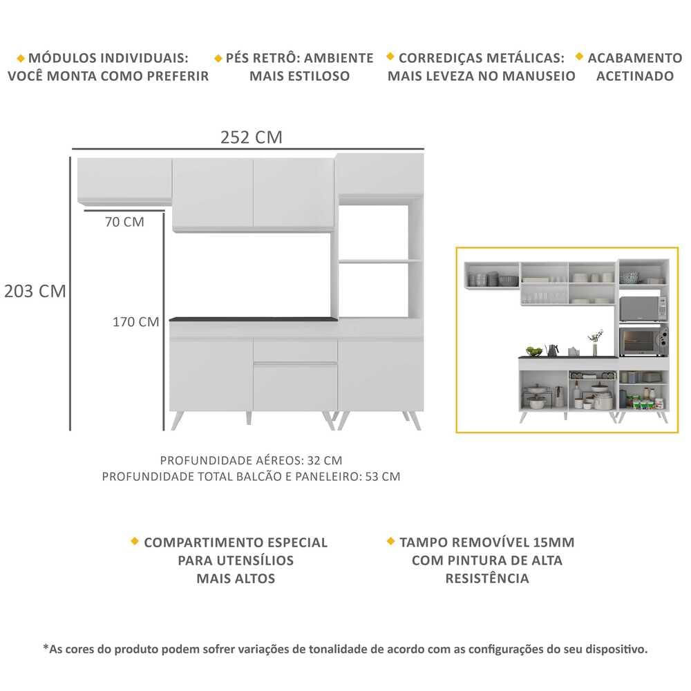 Armário de Cozinha Compacta 252cm Veneza Multimóveis V3690 Branco