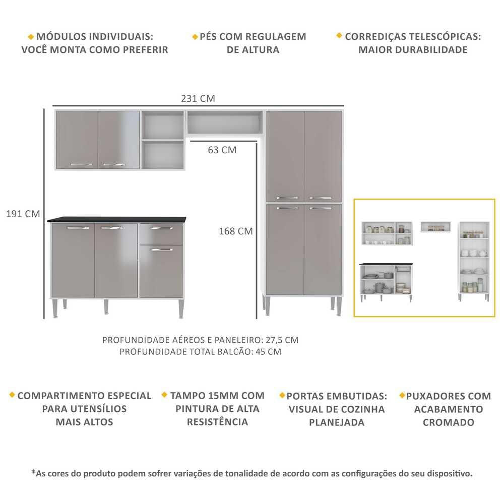 Armário de Cozinha Compacta Xangai Multimóveis VM2840 Branco