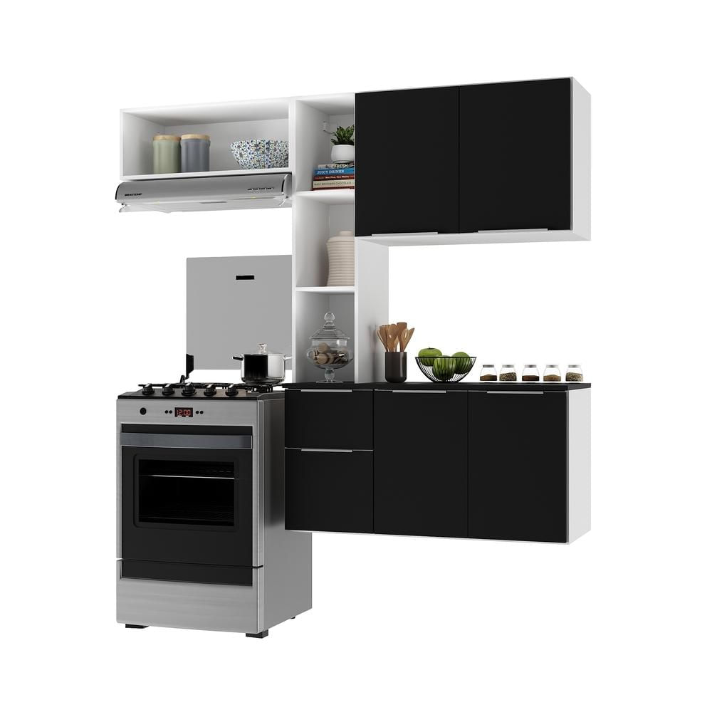 Armário de Cozinha Compacta com Balcão Sofia Multimóveis V2002 BRANCO E PRETO