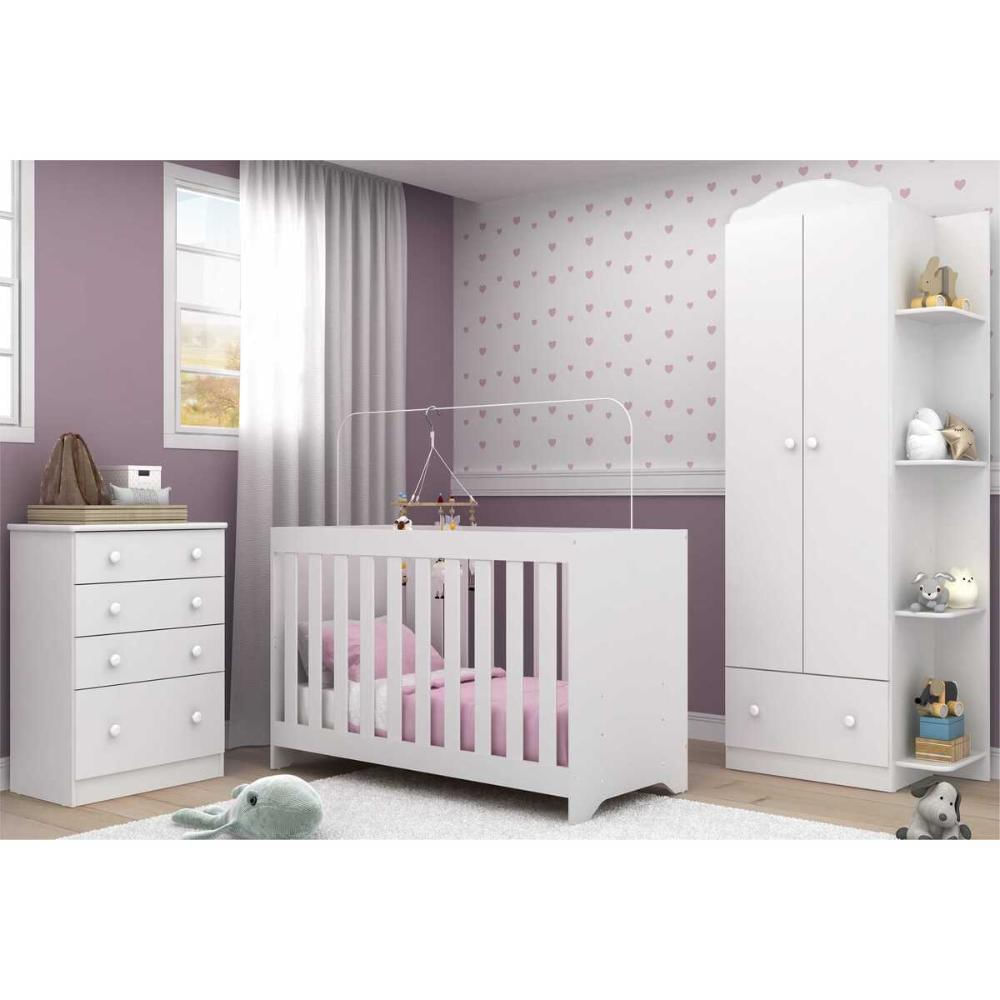 Quarto Infantil Completo com Berço 3x1 Multimóveis FG3033 Branco/Colorido