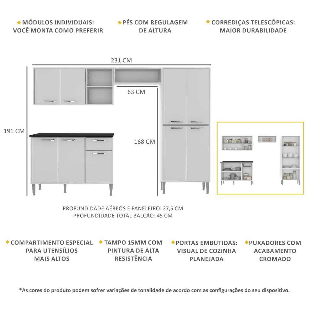 Armário de Cozinha Compacta Multimóveis Xangai Plus FG2840 Multimóveis Branca