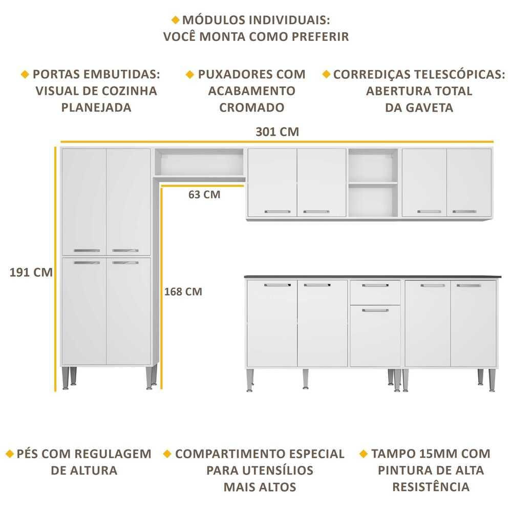 Armário de Cozinha Compacta Multimóveis Xangai Jazz FG3157 Branca