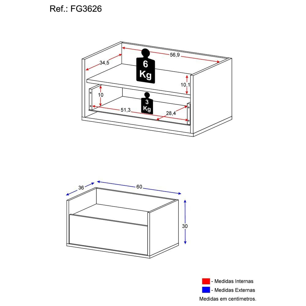 Mesa de Cabeceira 60 cm Suspensa Multimóveis FG3626 Branca