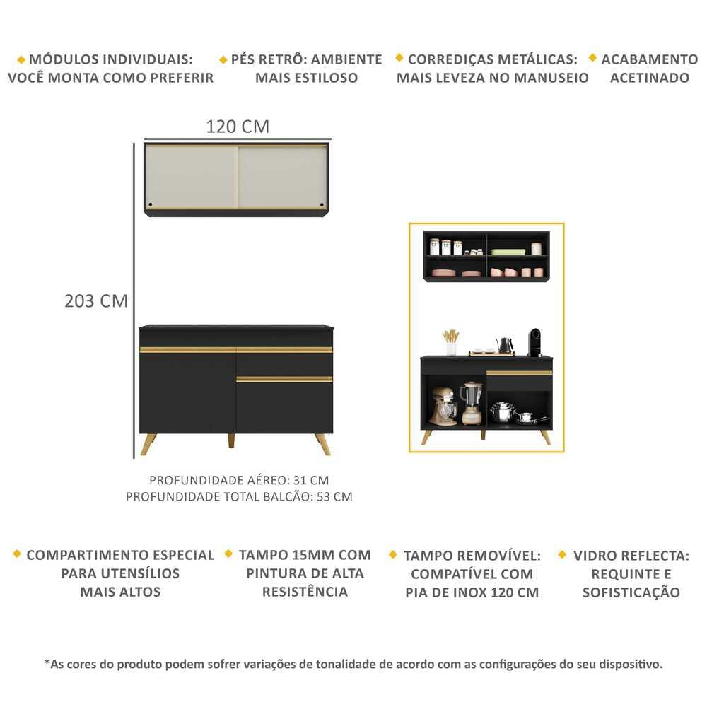 Armário de Cozinha Compacta Multimóveis Veneza GB FG3688 Preta