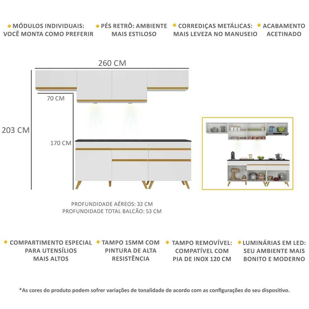 Armário de Cozinha Completa 5 peças com Leds MP2032 Veneza Up Multimóveis Branca