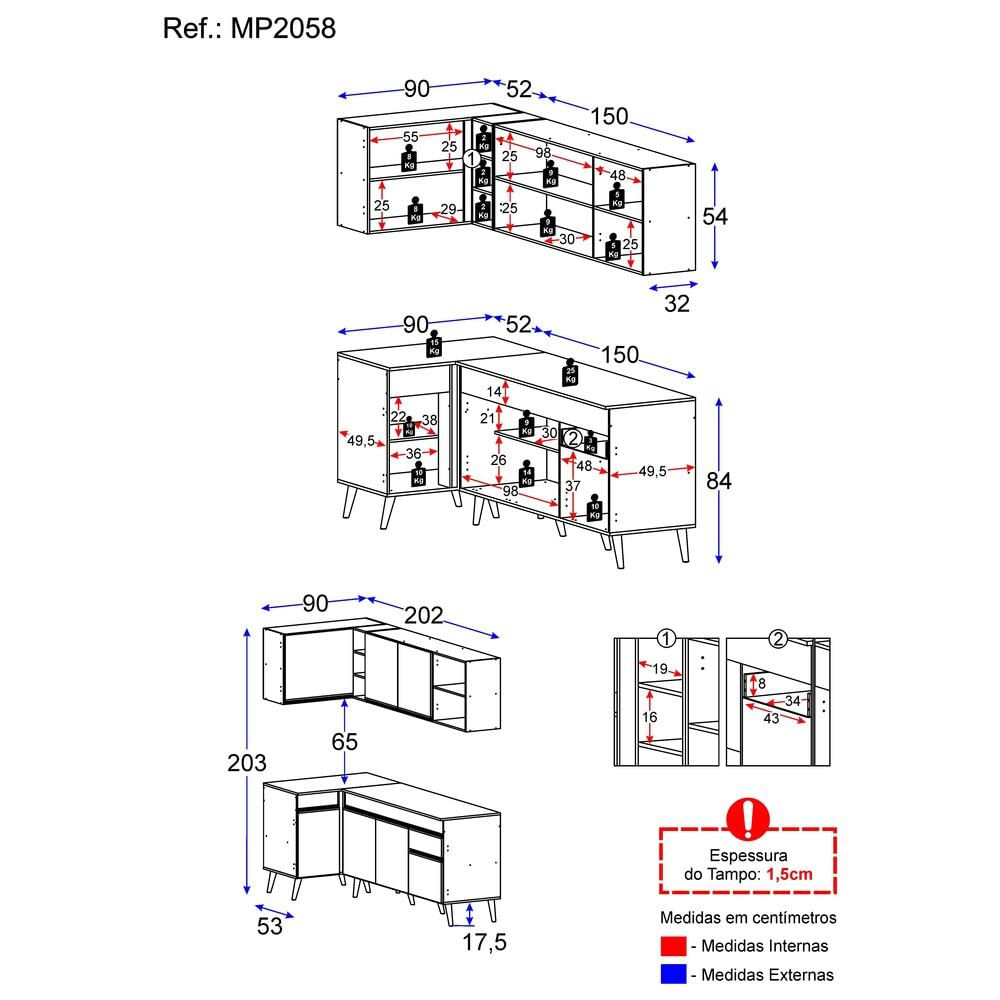 Armário de Cozinha Compacta de Canto Veneza GB Multimóveis MP2058 Preta