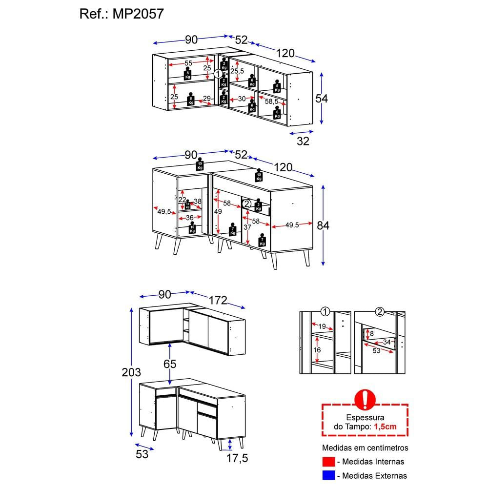 Armário de Cozinha Compacta de Canto Veneza GB Multimóveis MP2057 Preta