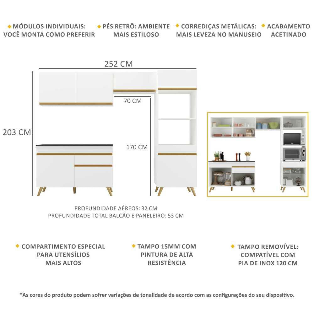 Armário de Cozinha Compacta Multimóveis Veneza GW FG3693 Branca