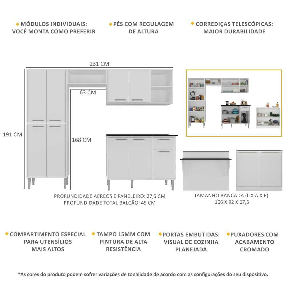 Armário de Cozinha Completa com Bancada Siena Multimóveis MP2040 Branca