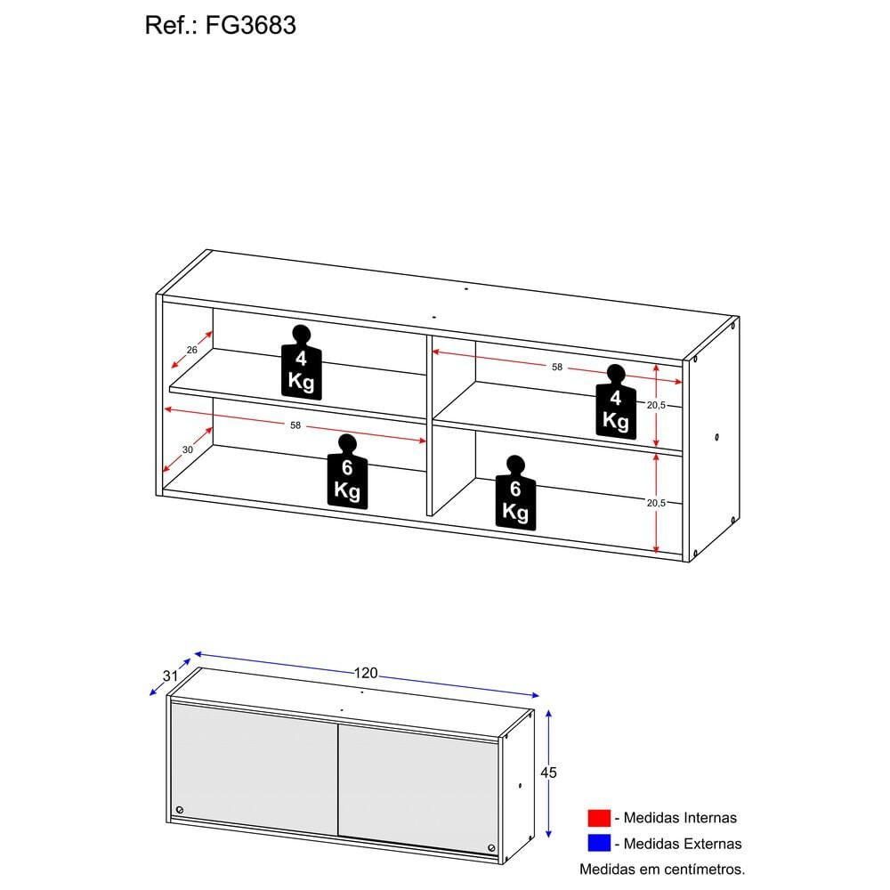 Armário de Cozinha Multimóveis Veneza GB 120 cm 2 Portas Vidro FG3683 Preto