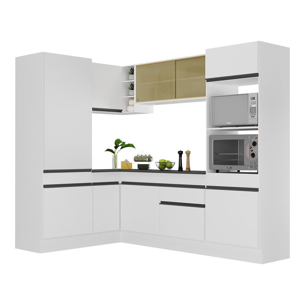 Armário de Cozinha Completa de Canto com Rodapé Veneza Multimóveis MP2084.964 Branco/Preto