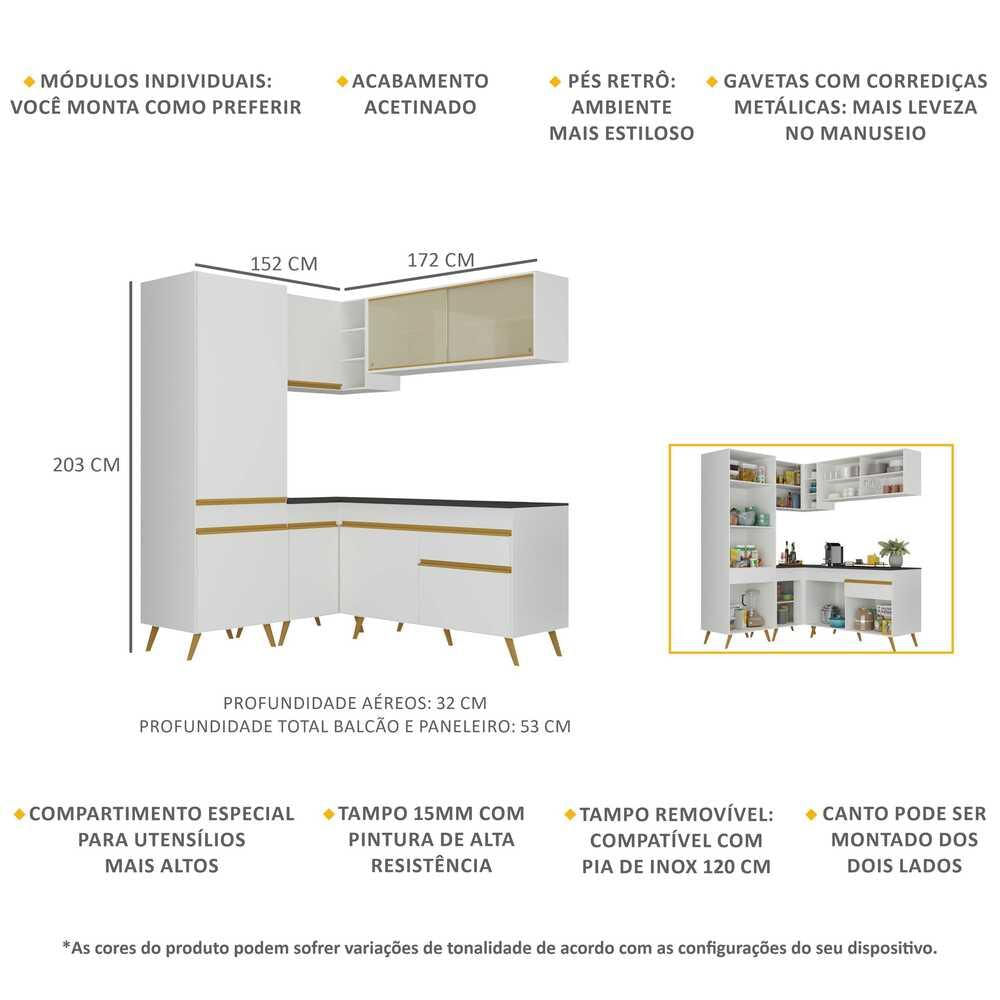 Armário de Cozinha Completa de Canto Veneza GW Multimóveis MP2053 Branca