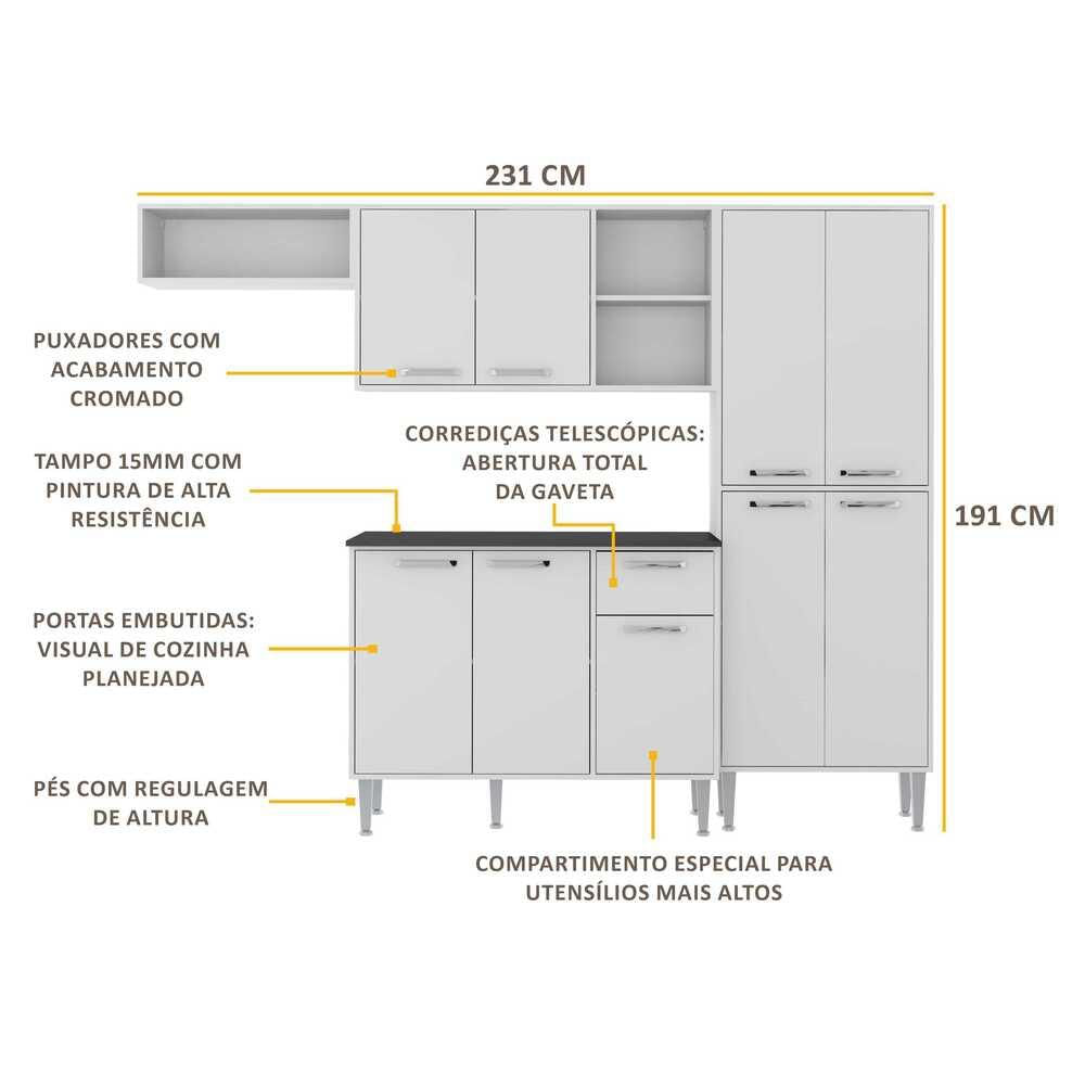 Armário de Cozinha Compacta com Tampo Coimbra Multimóveis Branco