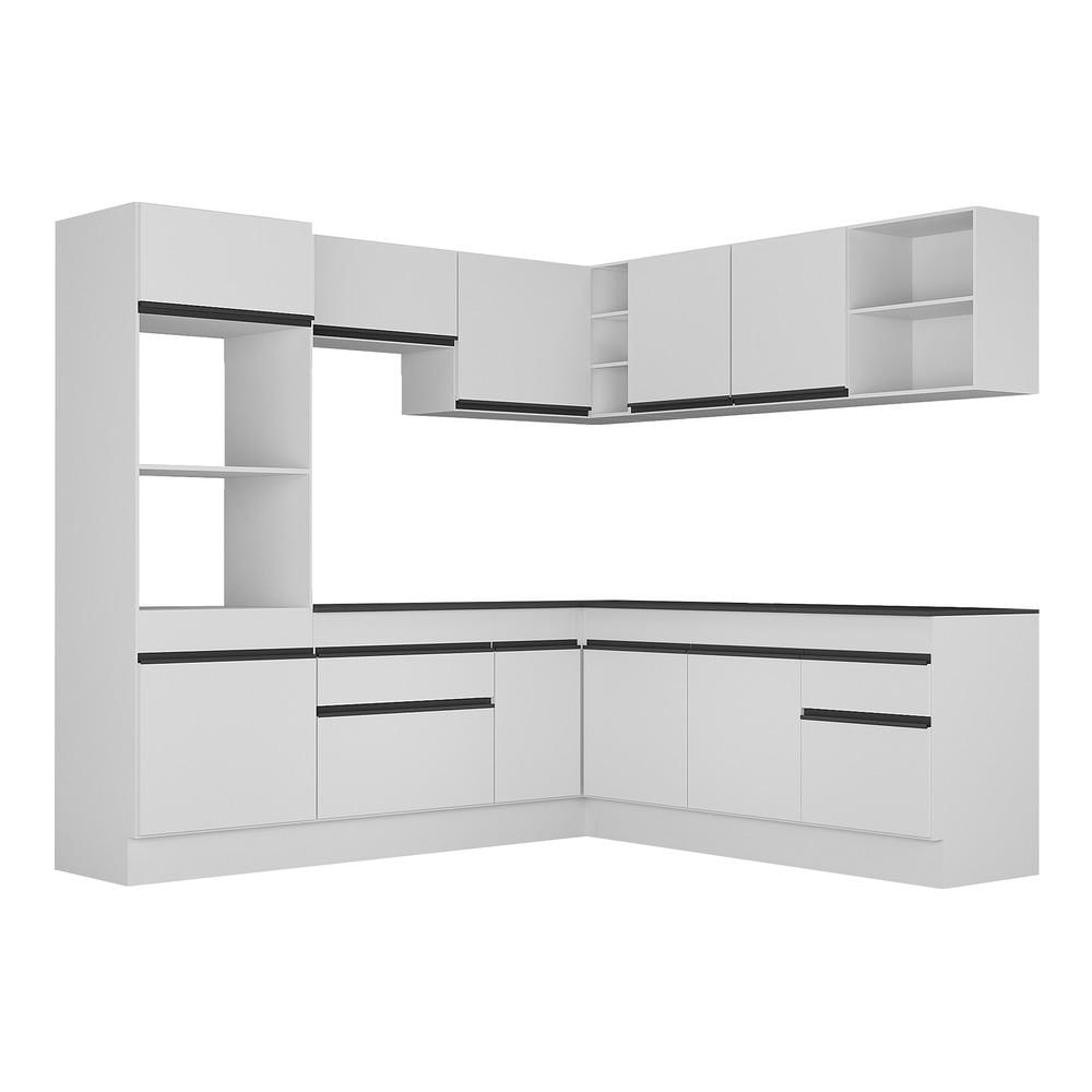 Armário de Cozinha Completa de Canto com Rodapé Veneza Multimóveis MP2080.964 Branco/Preto