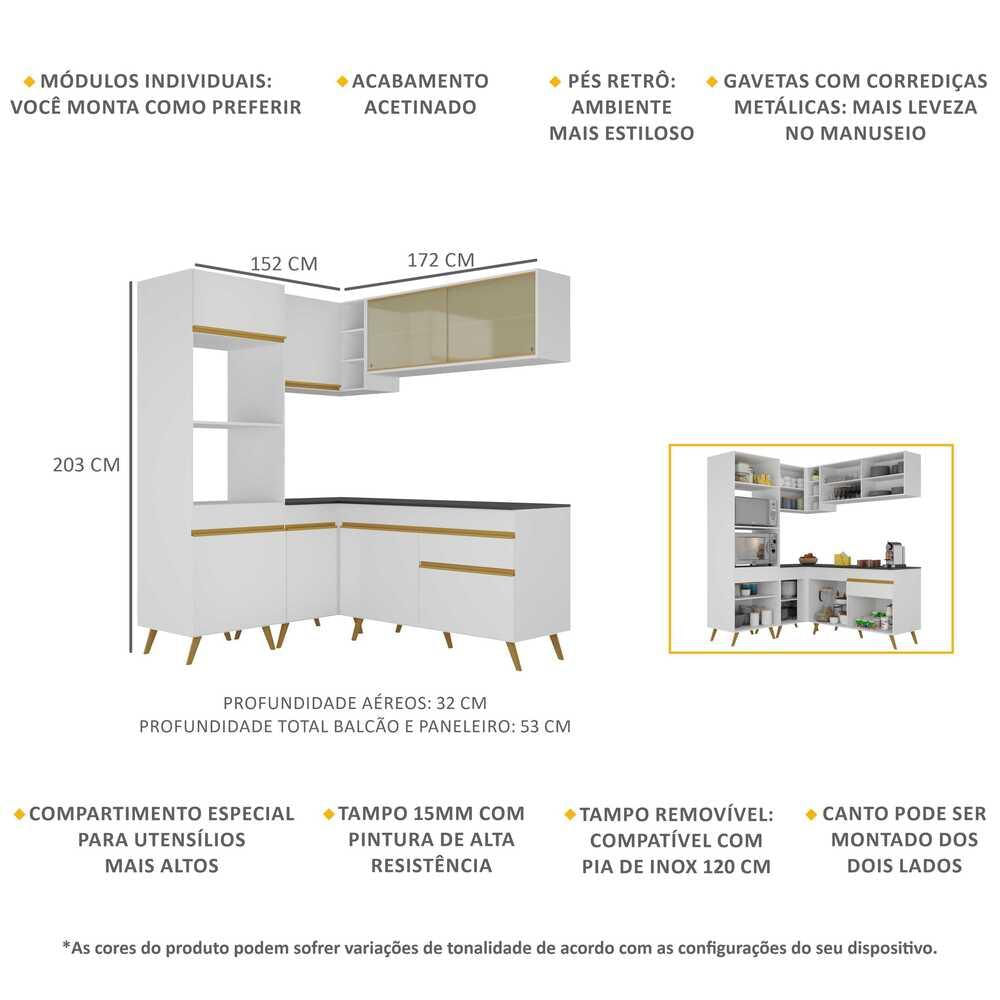 Armário de Cozinha Completa de Canto Veneza GW Multimóveis MP2063 Branca