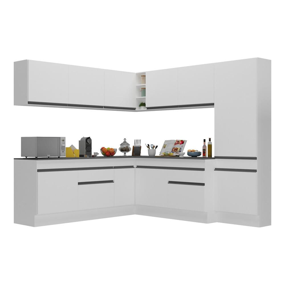 Armário de Cozinha Completa de Canto com Rodapé Veneza Multimóveis MP2102.964 Branco/Preto