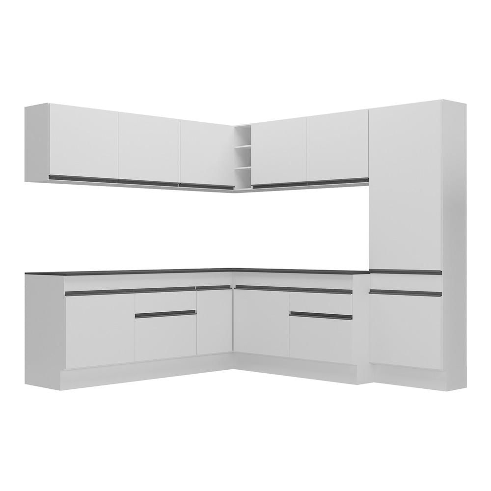 Armário de Cozinha Completa de Canto com Rodapé Veneza Multimóveis MP2102.964 Branco/Preto