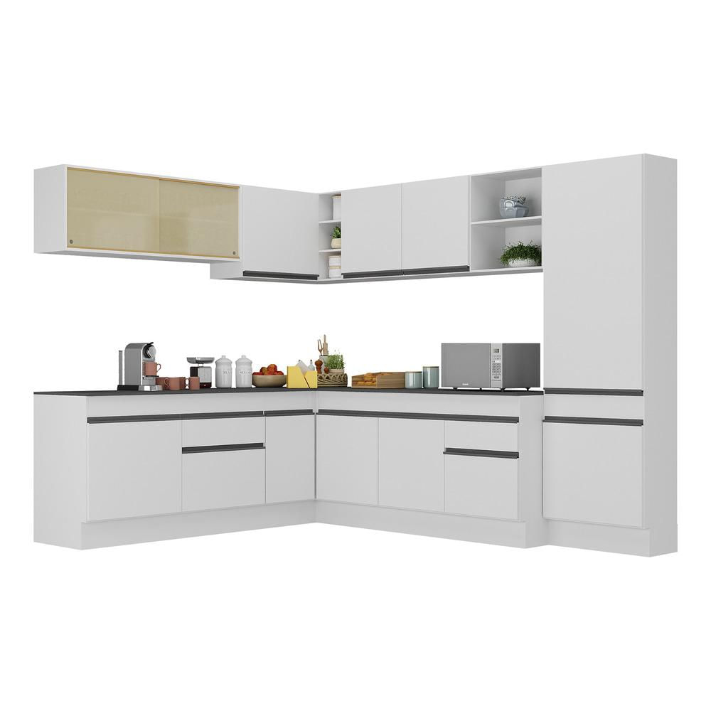 Armário de Cozinha Completa de Canto com Rodapé Veneza Multimóveis MP2100.964 Branco/Preto