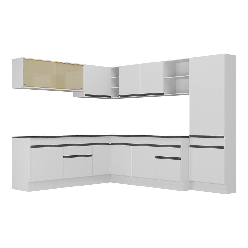 Armário de Cozinha Completa de Canto com Rodapé Veneza Multimóveis MP2100.964 Branco/Preto