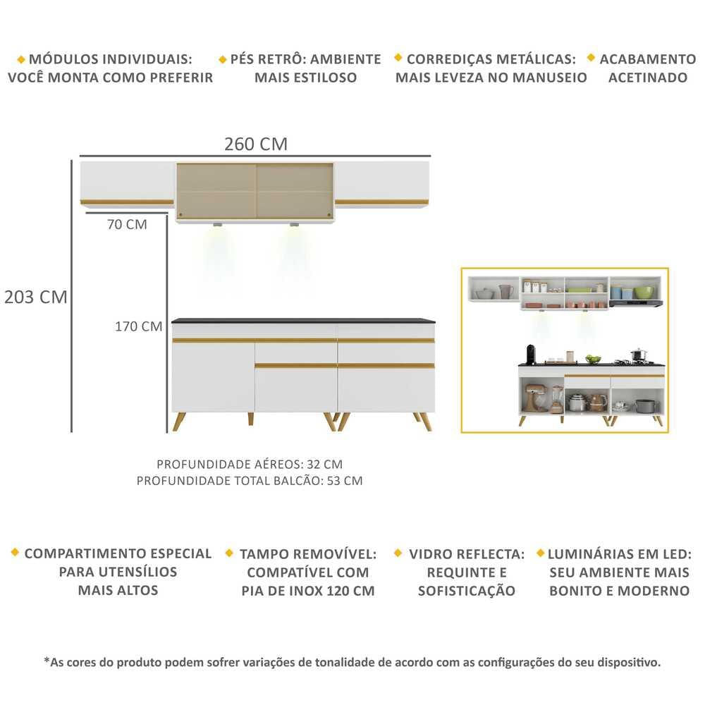 Armário de Cozinha Completa 5 peças com Leds MP2033 Veneza Up Multimóveis Branca