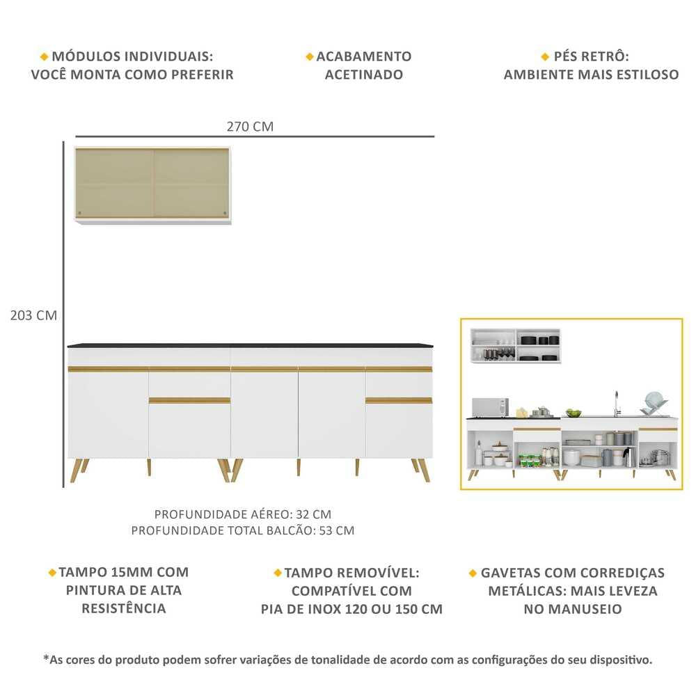 Armário de Cozinha Compacta Veneza GW Multimóveis MP2077 Branca