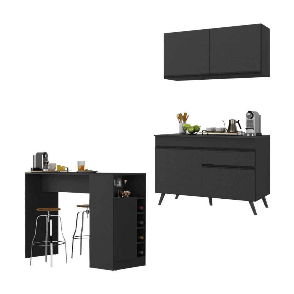 Cozinha Compacta com Bancada Americana 1 Porta Veneza Multimóveis MP2207 Preto