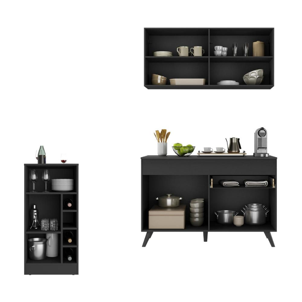 Cozinha Compacta com Bancada Americana 1 Porta Veneza Multimóveis MP2207 Preto