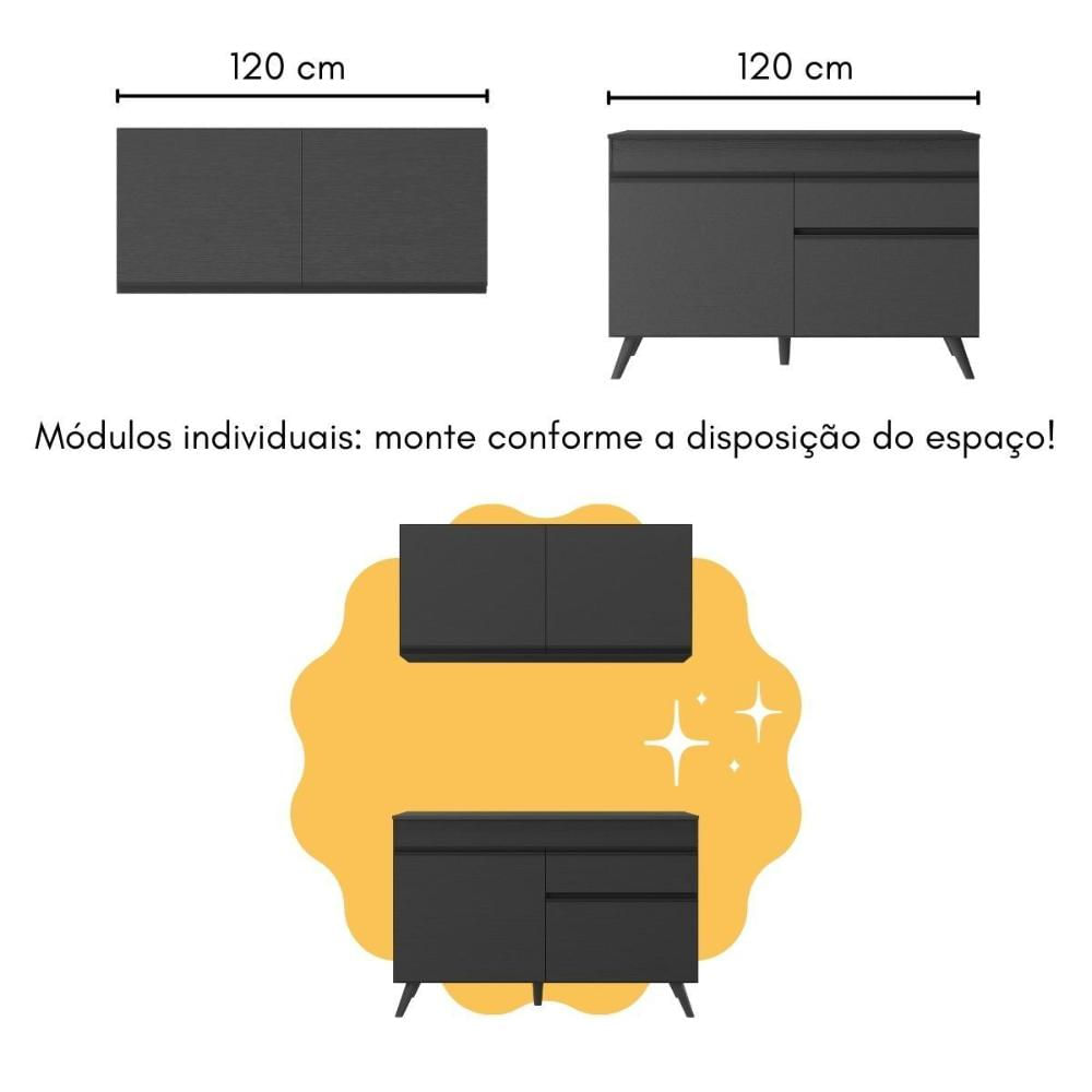 Cozinha Compacta com Bancada Americana 1 Porta Veneza Multimóveis MP2207 Preto