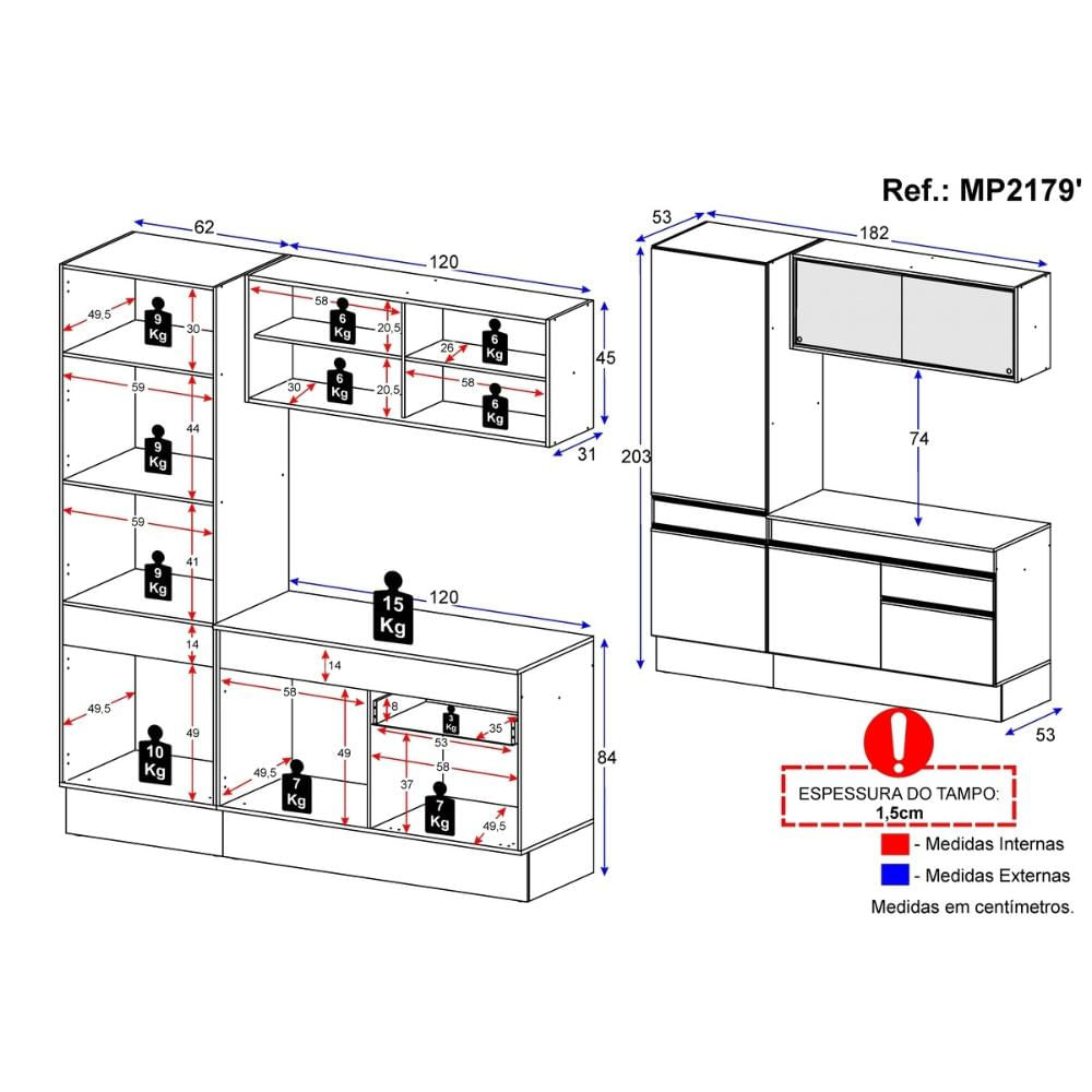 Armário de Cozinha Compacta 3 peças com Rodapé MP2179 Made Multimóveis Preto