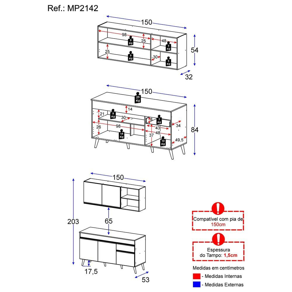 Armário de Cozinha Compacta Veneza Multimóveis MP2142.130 Preto