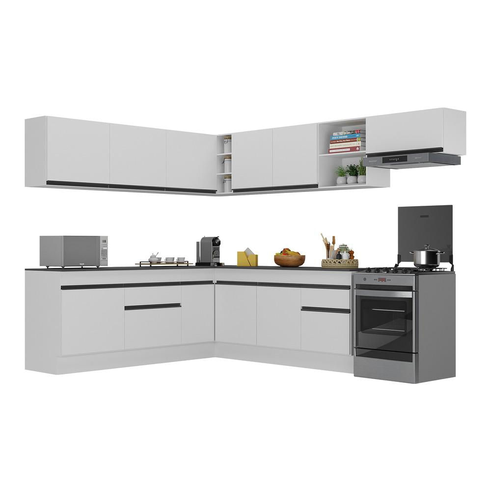 Armário de Cozinha Completa de Canto com Rodapé Veneza Multimóveis MP2103.964 Branco/Preto