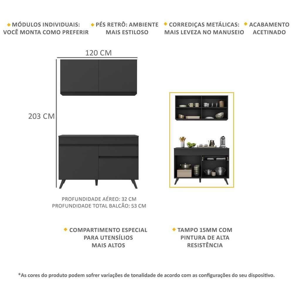 Armário de Cozinha Compacta 2 peças MP3687.895 Veneza Preto