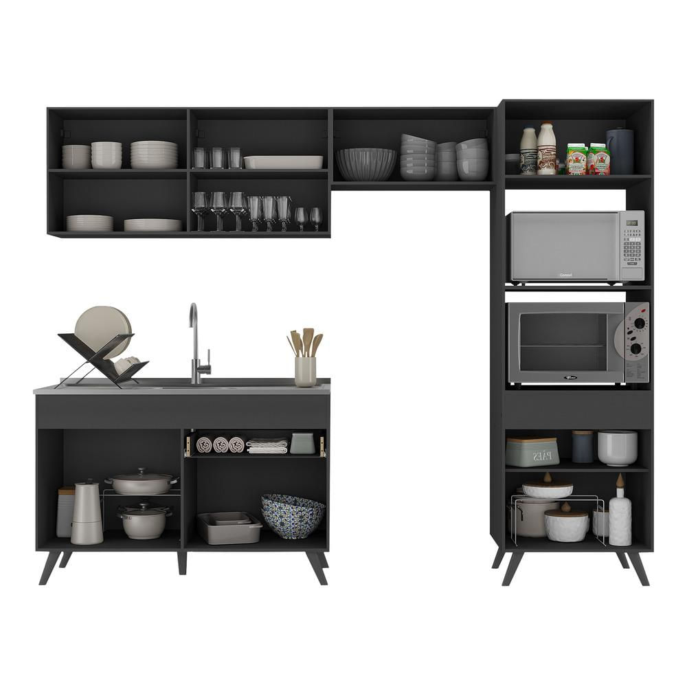 Armário de Cozinha Compacta 252cm Veneza Multimóveis V3693 Preto