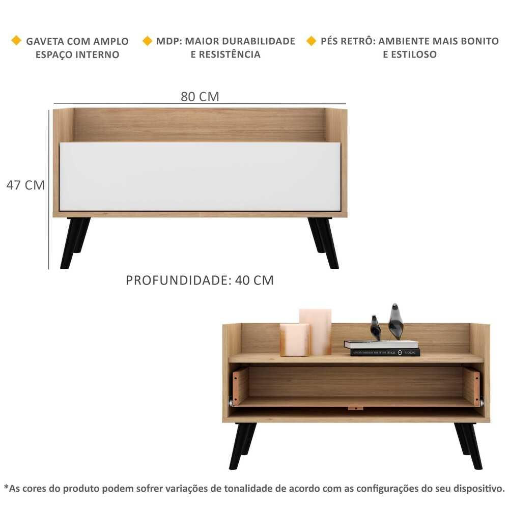 Gabinete Armário Banheiro 80 cm c/ Pés Retrô Multimóveis Rustic/Branco/Preto